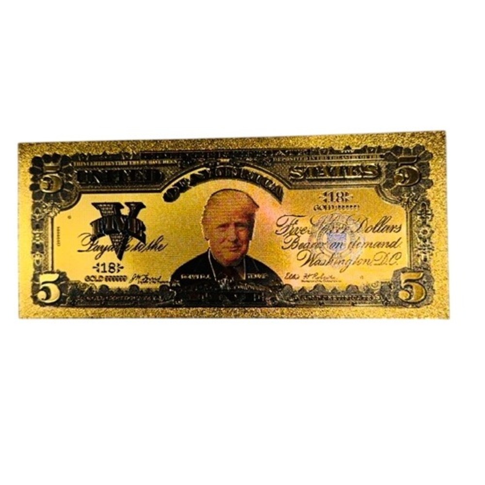 Donald Trump 24K Gold Foil $5 Dollar Bill Novelty Banknote Gold Foil 1899 Chief‎
